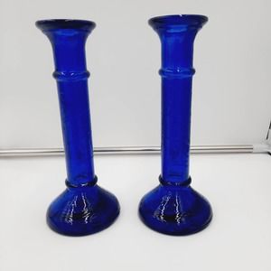 Vintage 60's Cobalt Blue Corinthian Column Candlesticks or Bud Vase 8" T x 3.34"